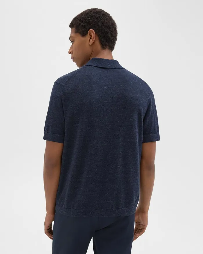 Men Sweaters Cardigans Theory Brenan Polo Shirt In CottonLinen New Baltic
