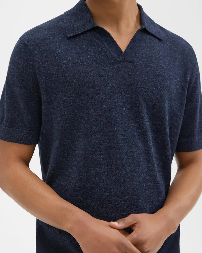 Men Sweaters Cardigans Theory Brenan Polo Shirt In CottonLinen New Baltic