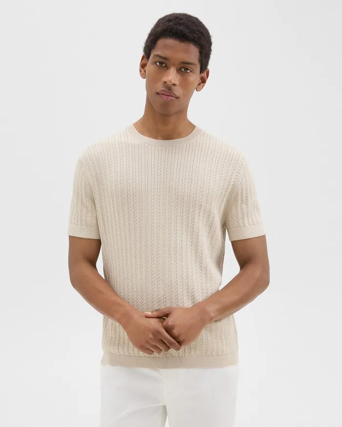 Men Sweaters Cardigans Theory Cable Knit Tee In Cotton New Sand