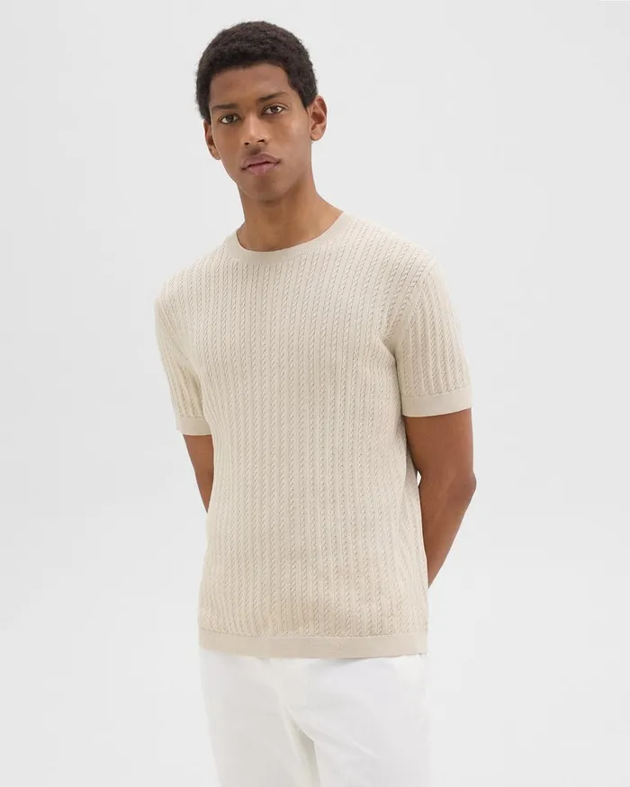 Men Sweaters Cardigans Theory Cable Knit Tee In Cotton New Sand