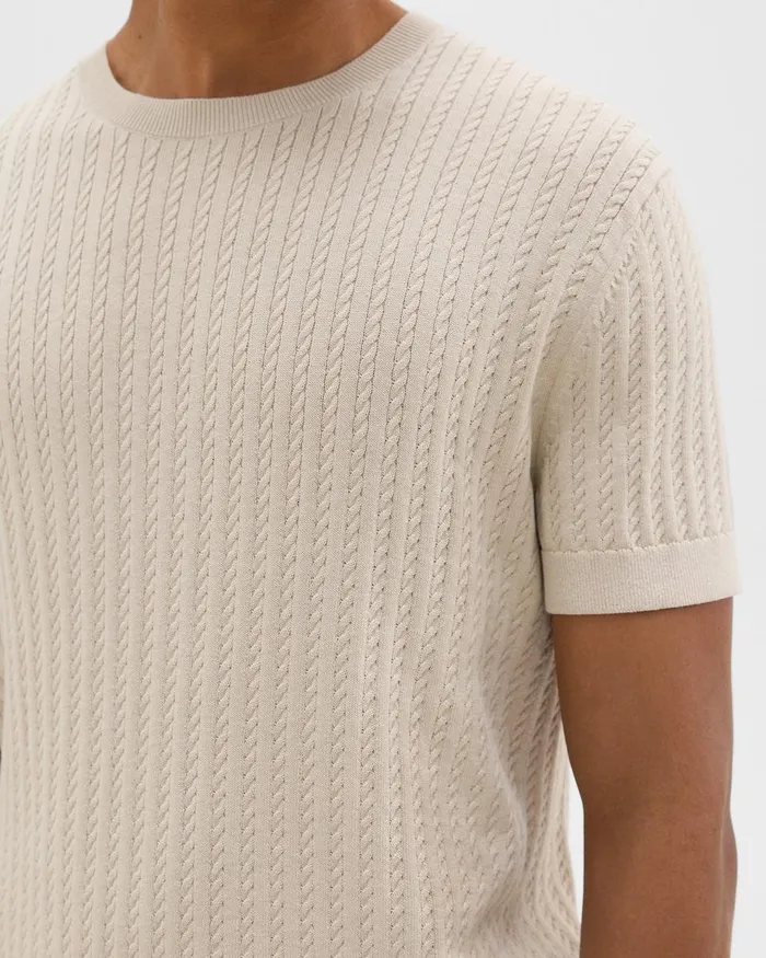 Men Sweaters Cardigans Theory Cable Knit Tee In Cotton New Sand