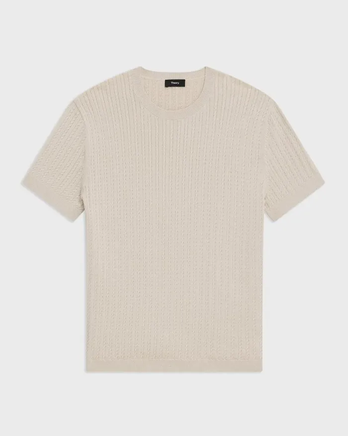 Men Sweaters Cardigans Theory Cable Knit Tee In Cotton New Sand