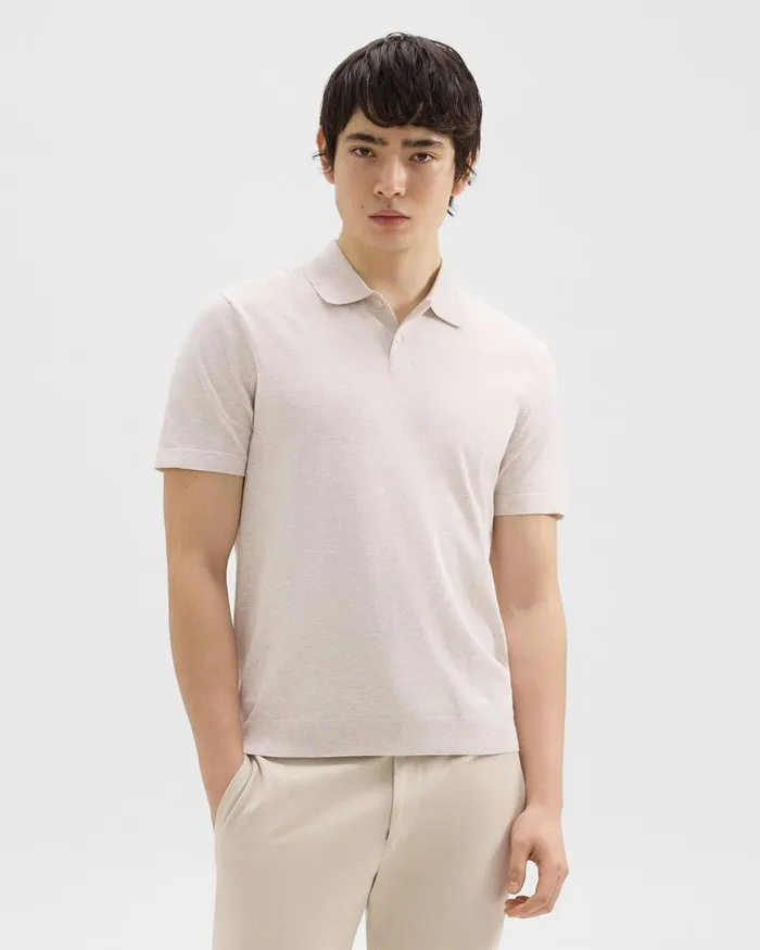Men Sweaters Cardigans Theory Goris Polo Shirt In Light Bilen Melange Ivory