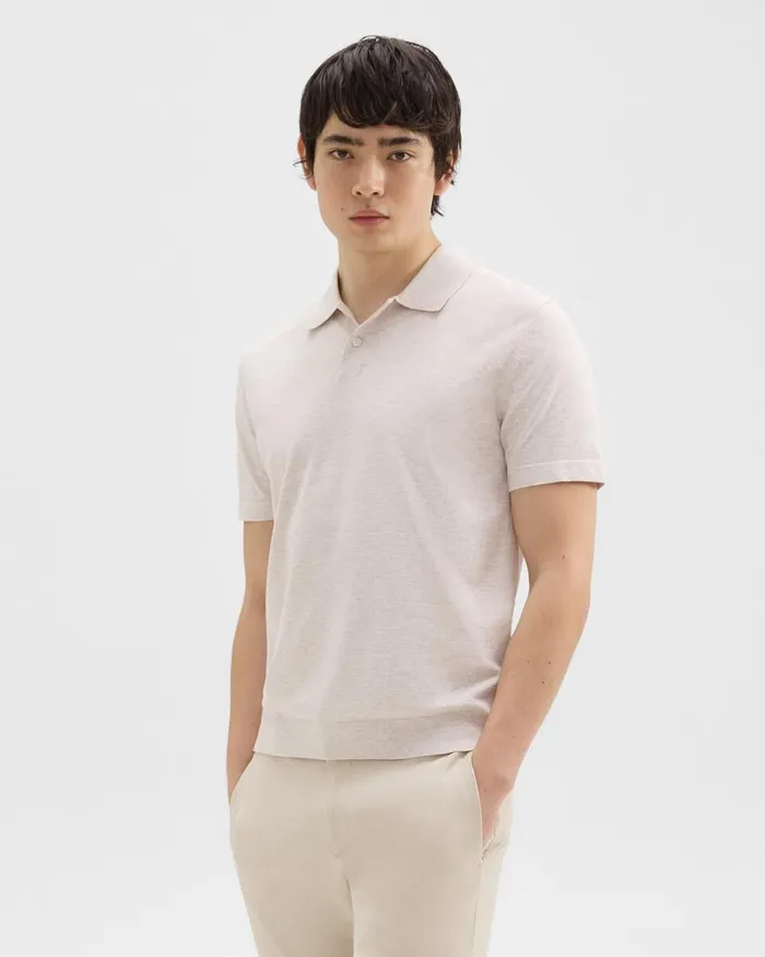 Men Sweaters Cardigans Theory Goris Polo Shirt In Light Bilen Melange Ivory
