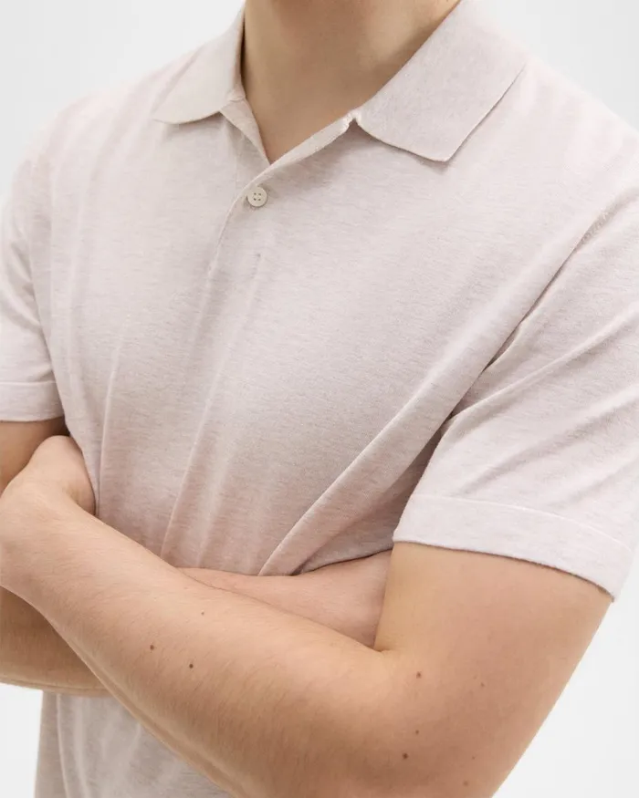 Men Sweaters Cardigans Theory Goris Polo Shirt In Light Bilen Melange Ivory