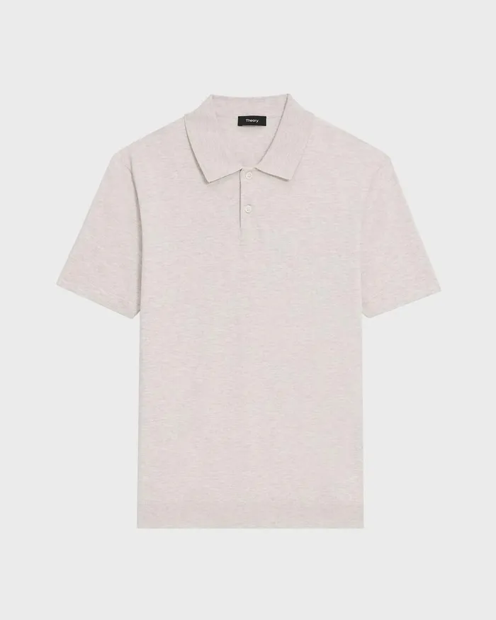 Men Sweaters Cardigans Theory Goris Polo Shirt In Light Bilen Melange Ivory