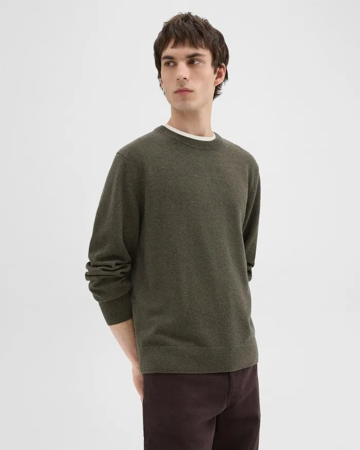 Men Sweaters Cardigans Theory Hilles Crewneck Sweater In Cashmere Hunter Green Melange