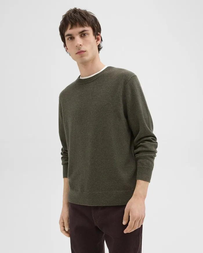 Men Sweaters Cardigans Theory Hilles Crewneck Sweater In Cashmere Hunter Green Melange