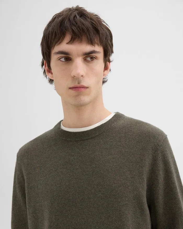 Men Sweaters Cardigans Theory Hilles Crewneck Sweater In Cashmere Hunter Green Melange