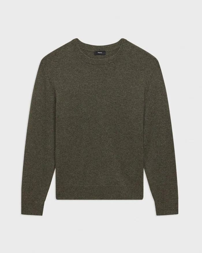 Men Sweaters Cardigans Theory Hilles Crewneck Sweater In Cashmere Hunter Green Melange