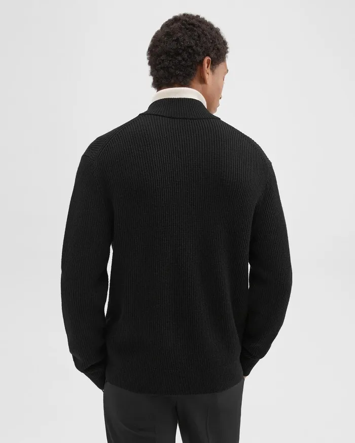 Men Sweaters Cardigans Theory Ribbed ZipUp Cardigan In Merino Wool Black