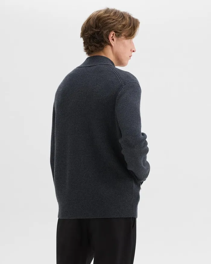 Men Sweaters Cardigans Theory Ribbed ZipUp Cardigan In Merino Wool Dark Grey Heather