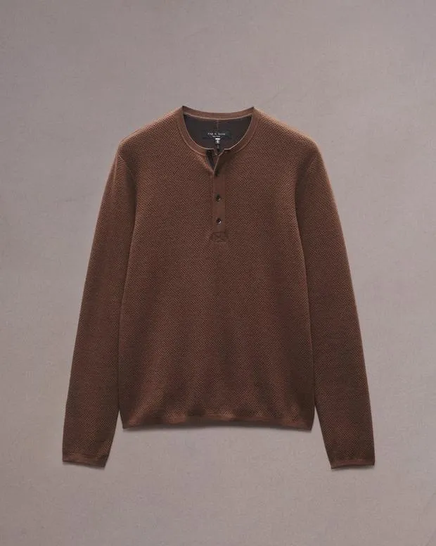Men Sweaters Rag and Bone Bennet Henley Sweater Chocolate Brown