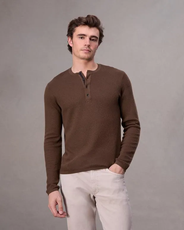 Men Sweaters Rag and Bone Bennet Henley Sweater Chocolate Brown