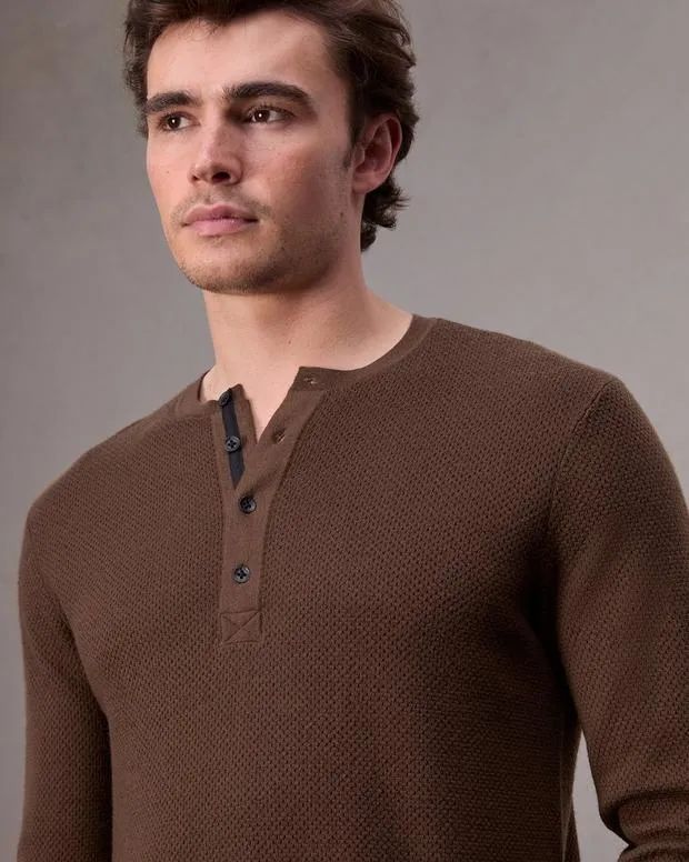 Men Sweaters Rag and Bone Bennet Henley Sweater Chocolate Brown