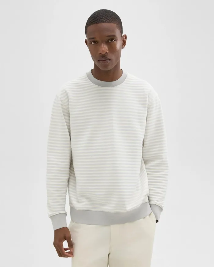 Men Sweatshirts Hoodies Theory Striped Terry Sweatshirt Ecrusilver