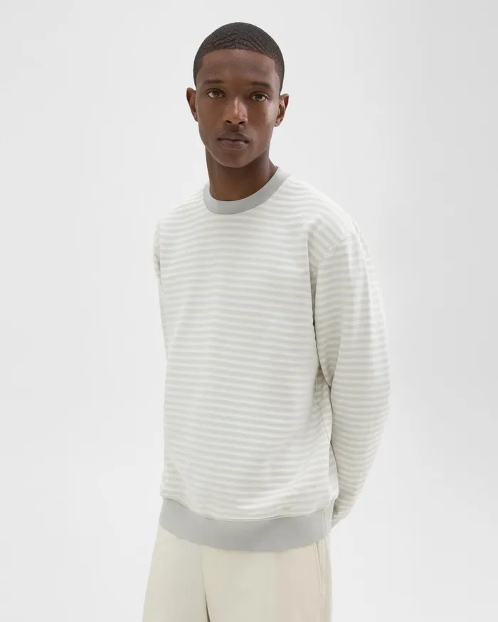 Men Sweatshirts Hoodies Theory Striped Terry Sweatshirt Ecrusilver