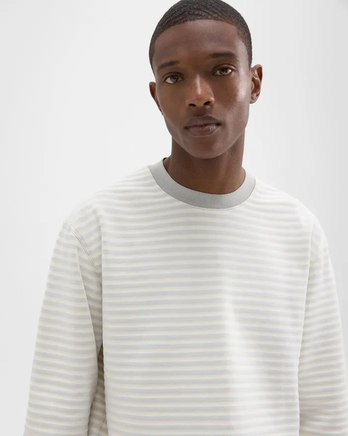 Men Sweatshirts Hoodies Theory Striped Terry Sweatshirt Ecrusilver