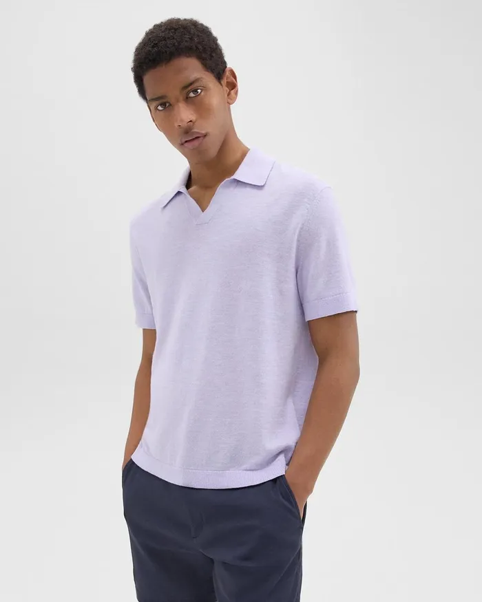 Men TShirts Polos Theory Brenan Polo Shirt In CottonLinen Soft Iris