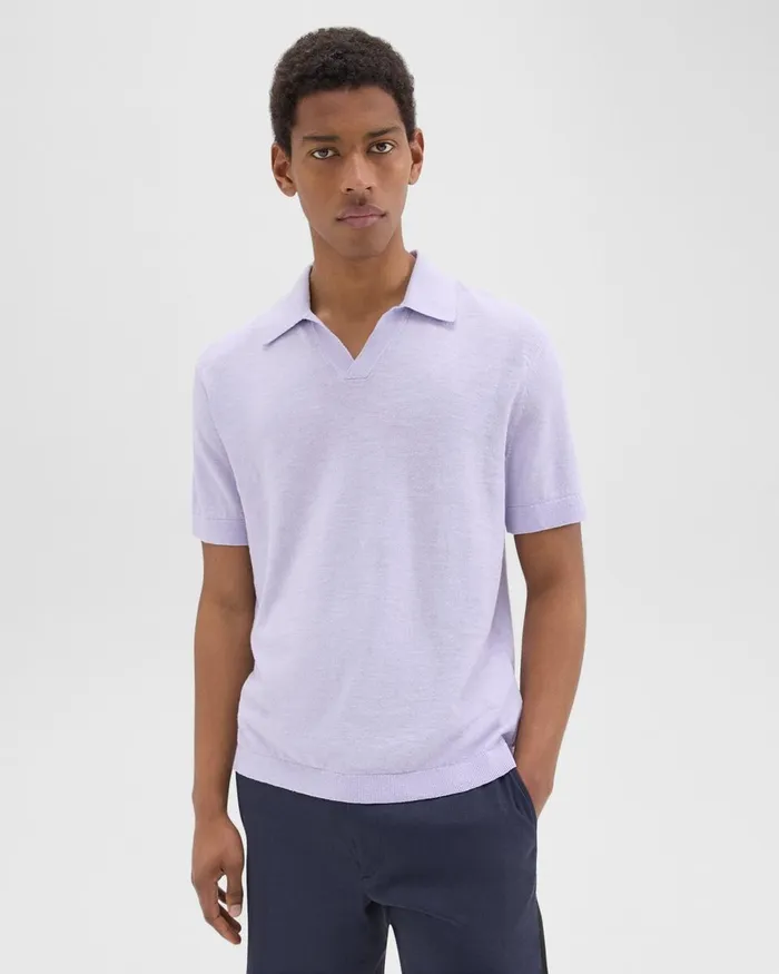 Men TShirts Polos Theory Brenan Polo Shirt In CottonLinen Soft Iris