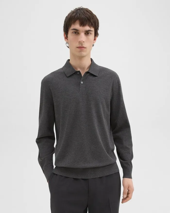 Men TShirts Polos Theory Goris LongSleeve Polo Shirt In Light Bilen Pestle Melange
