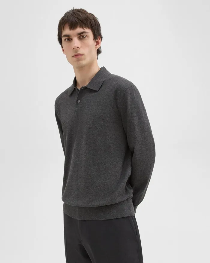 Men TShirts Polos Theory Goris LongSleeve Polo Shirt In Light Bilen Pestle Melange