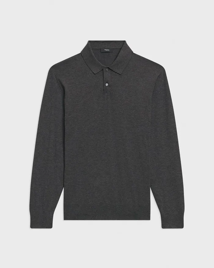 Men TShirts Polos Theory Goris LongSleeve Polo Shirt In Light Bilen Pestle Melange