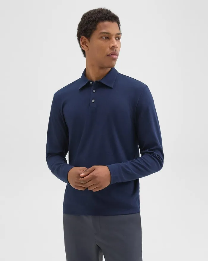 Men TShirts Polos Theory LongSleeve Polo Shirt In Cotton Jersey Baltic