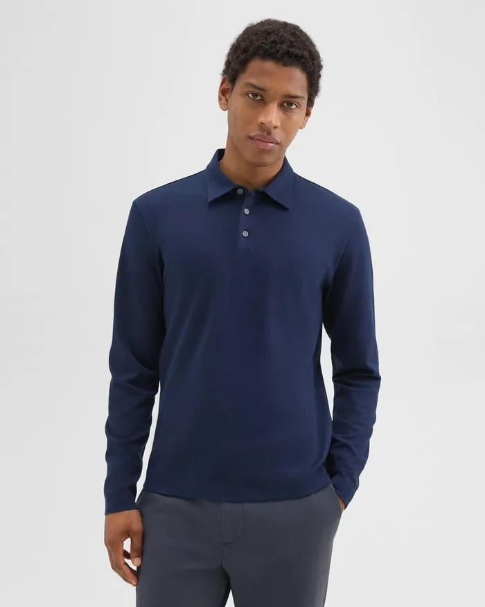 Men TShirts Polos Theory LongSleeve Polo Shirt In Cotton Jersey Baltic