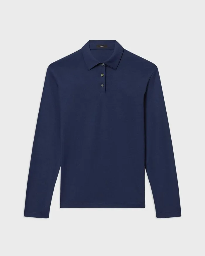 Men TShirts Polos Theory LongSleeve Polo Shirt In Cotton Jersey Baltic