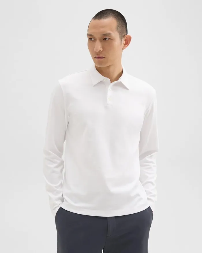 Men TShirts Polos Theory LongSleeve Polo Shirt In Cotton Jersey White