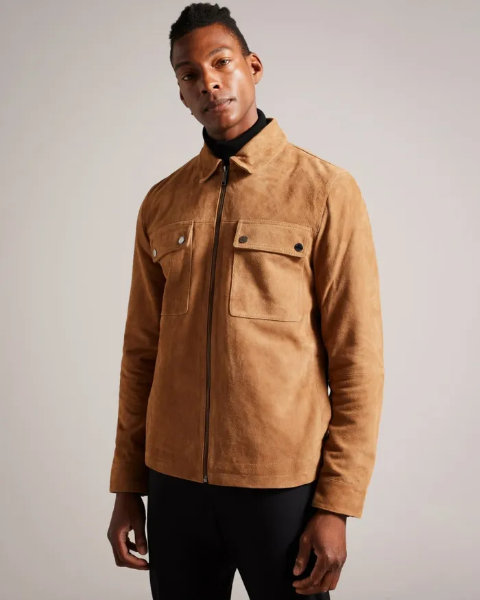 Men THIERRY 8211 Suede Zip Through Shacket Tan Ted Baker Coats and Jackets Men THIERRY 8211 Suede Zip Through Shacket Tan Ted Baker Coats and Jackets