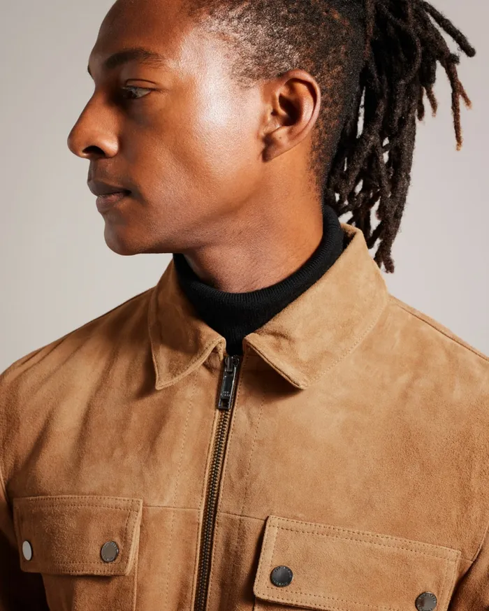 Men THIERRY 8211 Suede Zip Through Shacket Tan Ted Baker Coats and Jackets Men THIERRY 8211 Suede Zip Through Shacket Tan Ted Baker Coats and Jackets