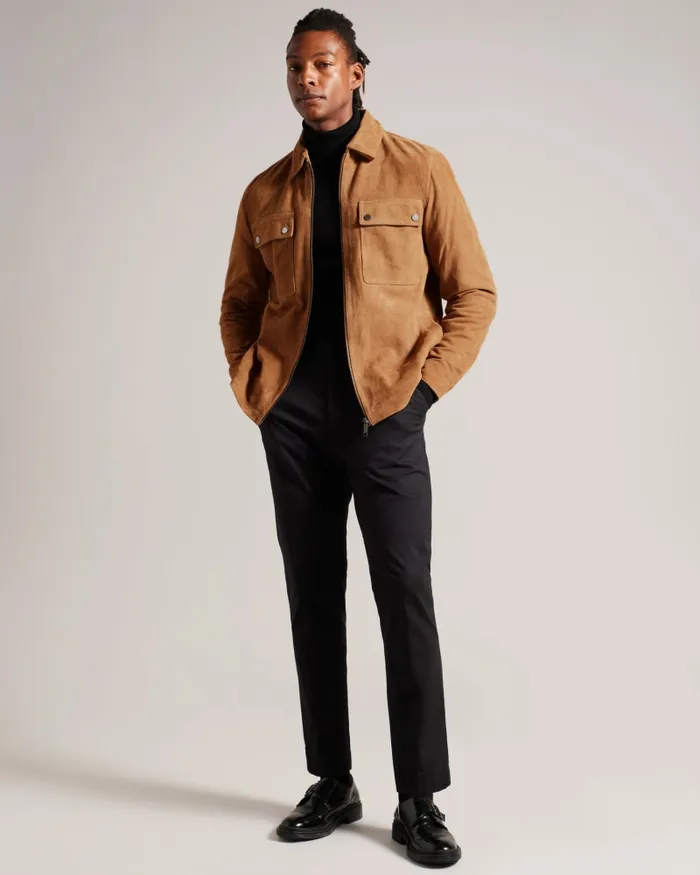 Men THIERRY 8211 Suede Zip Through Shacket Tan Ted Baker Coats and Jackets Men THIERRY 8211 Suede Zip Through Shacket Tan Ted Baker Coats and Jackets