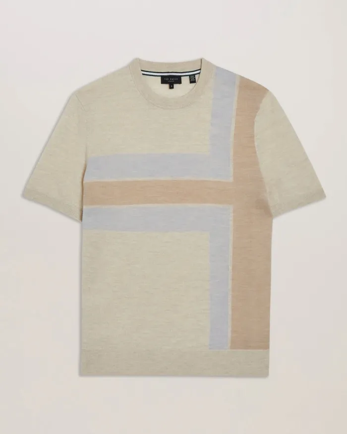 Men TILTZ 8211 Colour Block Print Wool TShirt Taupe Ted Baker Tops