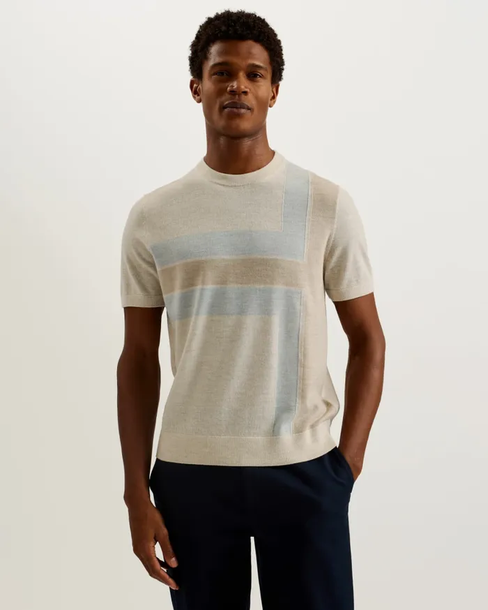 Men TILTZ 8211 Colour Block Print Wool TShirt Taupe Ted Baker Tops Men TILTZ 8211 Colour Block Print Wool TShirt Taupe Ted Baker Tops