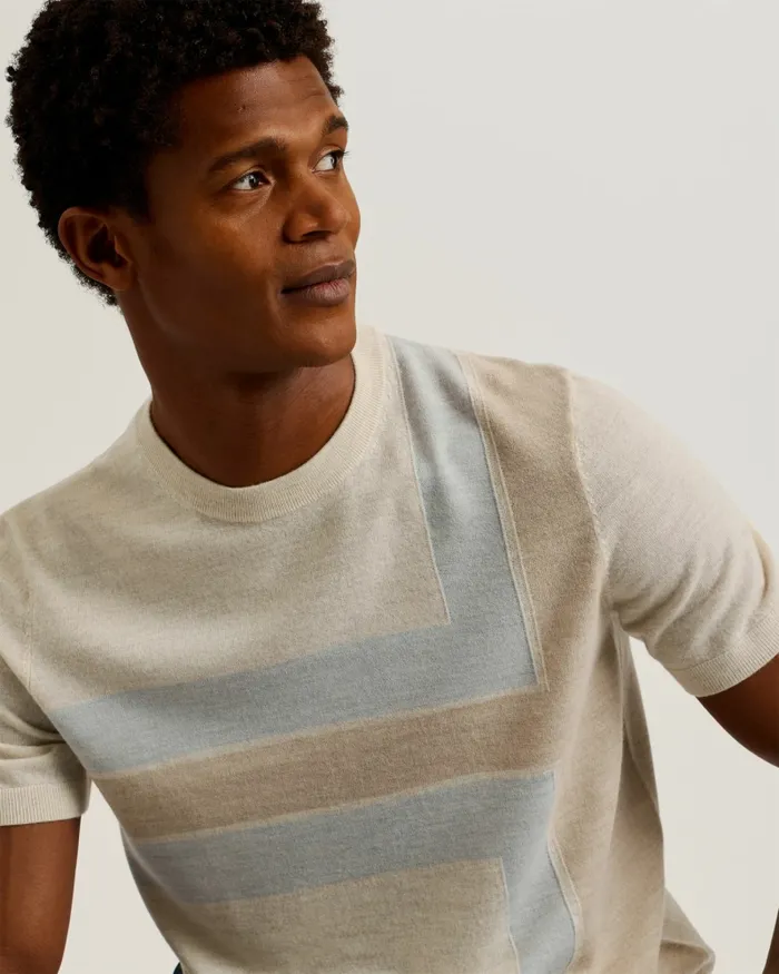 Men TILTZ 8211 Colour Block Print Wool TShirt Taupe Ted Baker Tops Men TILTZ 8211 Colour Block Print Wool TShirt Taupe Ted Baker Tops