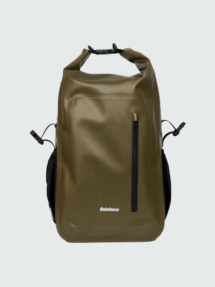 MenWomen Drift 30L Waterproof Roll Top Backpack Olive Finisterre Bags
