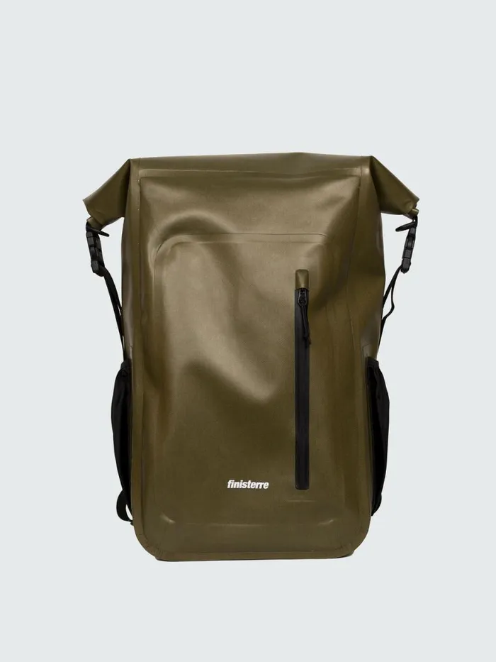 MenWomen Drift 30L Waterproof Roll Top Backpack Olive Finisterre Bags