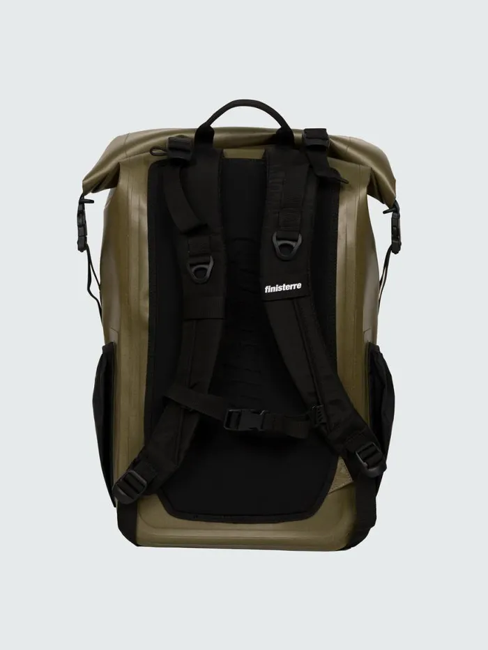 MenWomen Drift 30L Waterproof Roll Top Backpack Olive Finisterre Bags