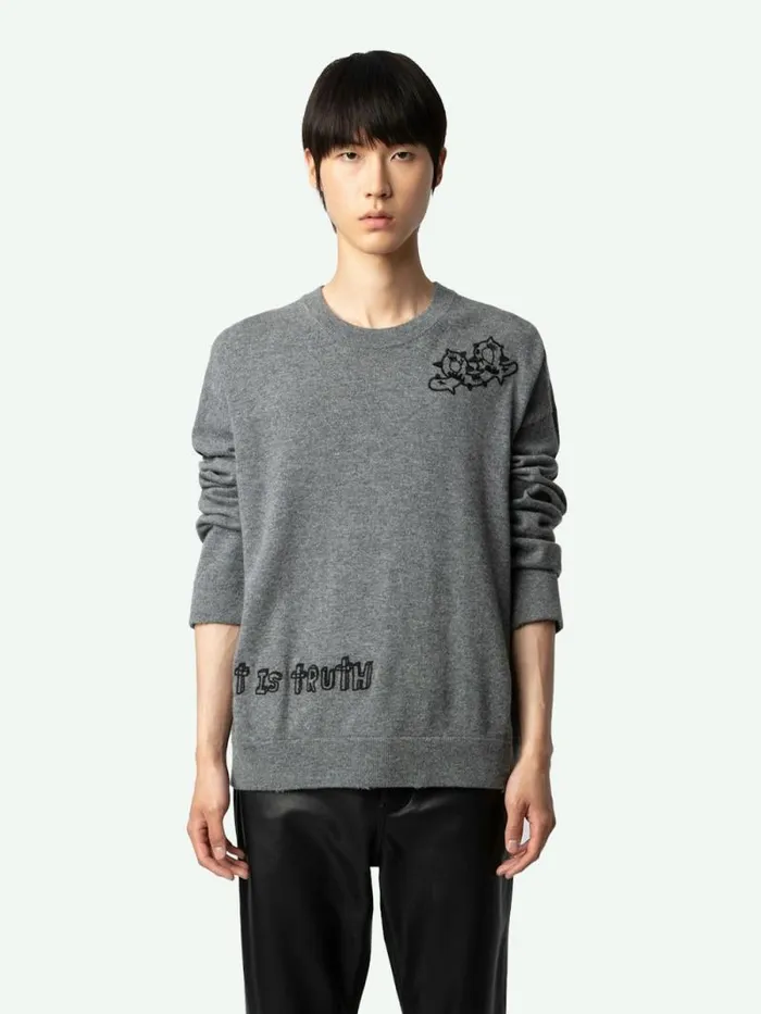 Men Zadig and Voltaire Sweaters and Cardigans Marko Sweater Gris Moyen Men Zadig and Voltaire Sweaters and Cardigans Marko Sweater Gris Moyen
