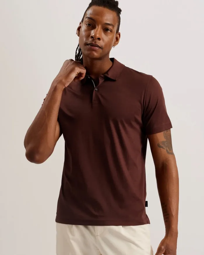 Men ZEITER 8211 Short Sleeve Slim Fit Polo Shirt Dark Brown Ted Baker Tops Men ZEITER 8211 Short Sleeve Slim Fit Polo Shirt Dark Brown Ted Baker Tops