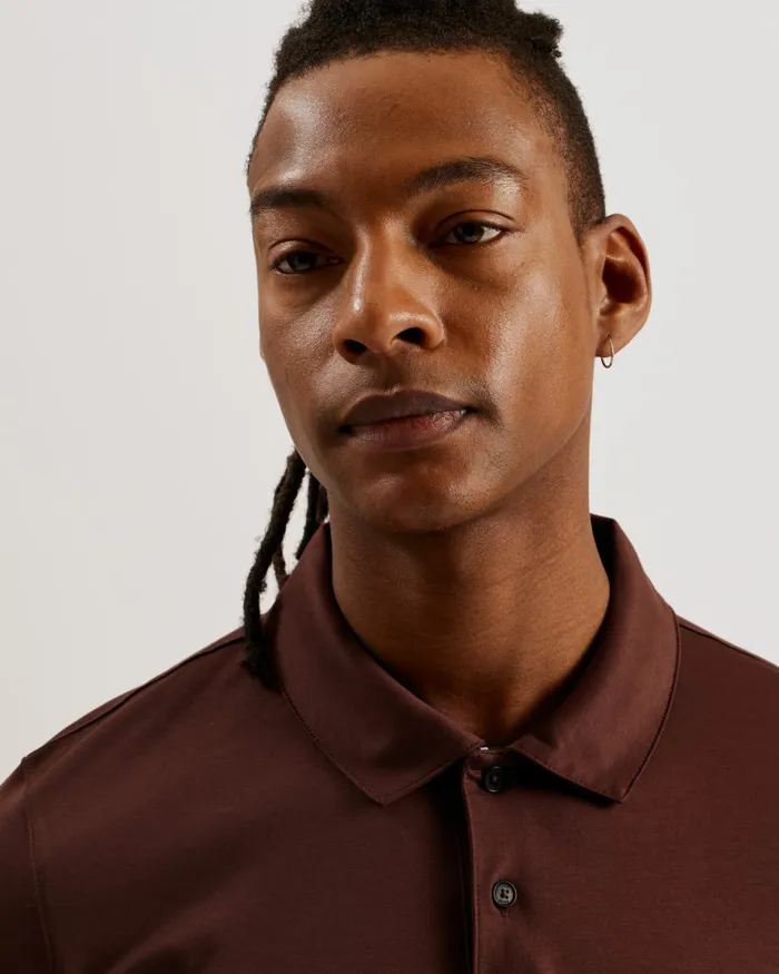 Men ZEITER 8211 Short Sleeve Slim Fit Polo Shirt Dark Brown Ted Baker Tops Men ZEITER 8211 Short Sleeve Slim Fit Polo Shirt Dark Brown Ted Baker Tops