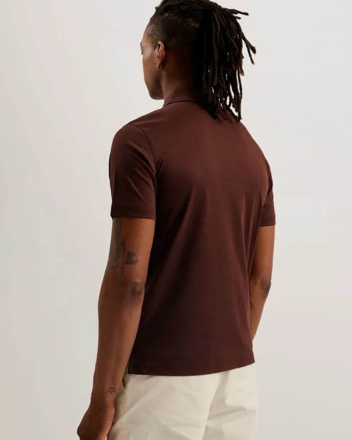 Men ZEITER 8211 Short Sleeve Slim Fit Polo Shirt Dark Brown Ted Baker Tops Men ZEITER 8211 Short Sleeve Slim Fit Polo Shirt Dark Brown Ted Baker Tops