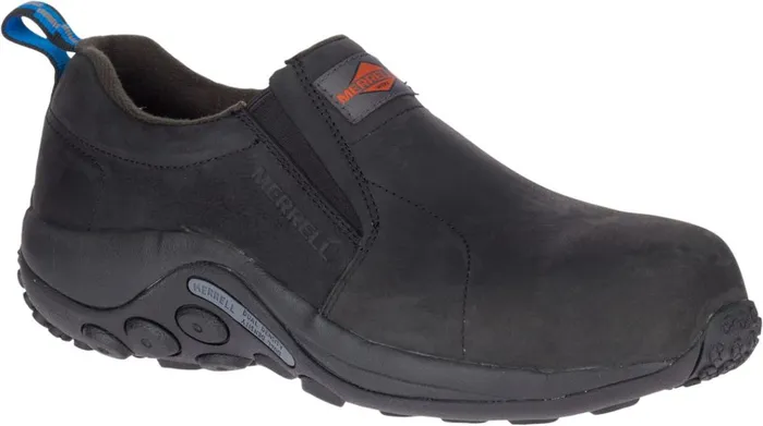 Merrell Jungle Moc Leather Comp Toe Work Shoe Black Men SlipOns