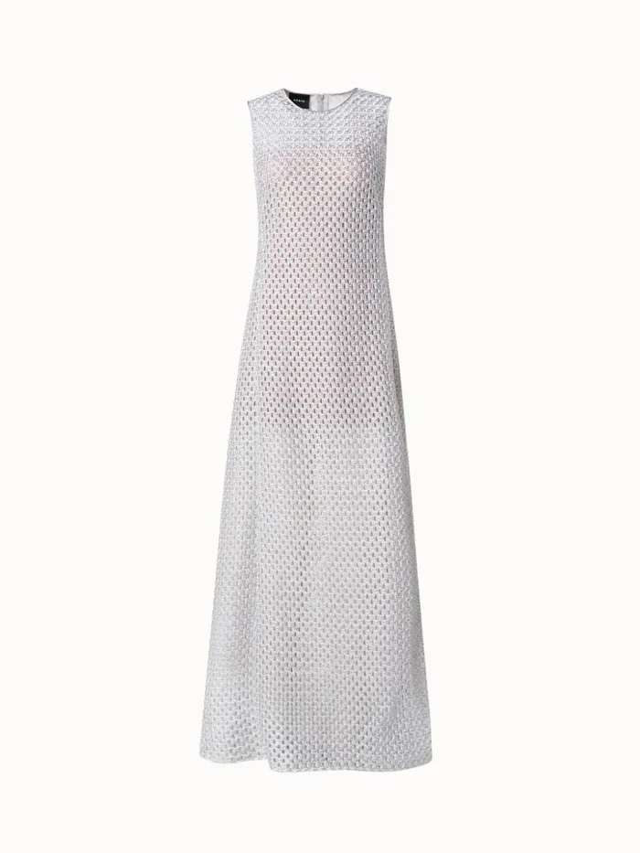 Metallic Lurex Cotton Crochet Embroidery Gown Silverecru Women Akris Dresses