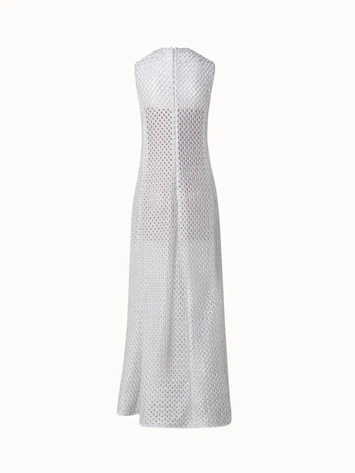 Metallic Lurex Cotton Crochet Embroidery Gown Silverecru Women Akris Dresses