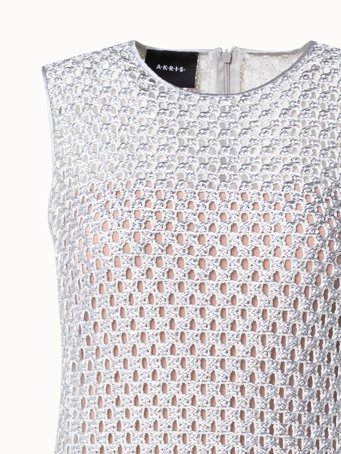 Metallic Lurex Cotton Crochet Embroidery Gown Silverecru Women Akris Dresses