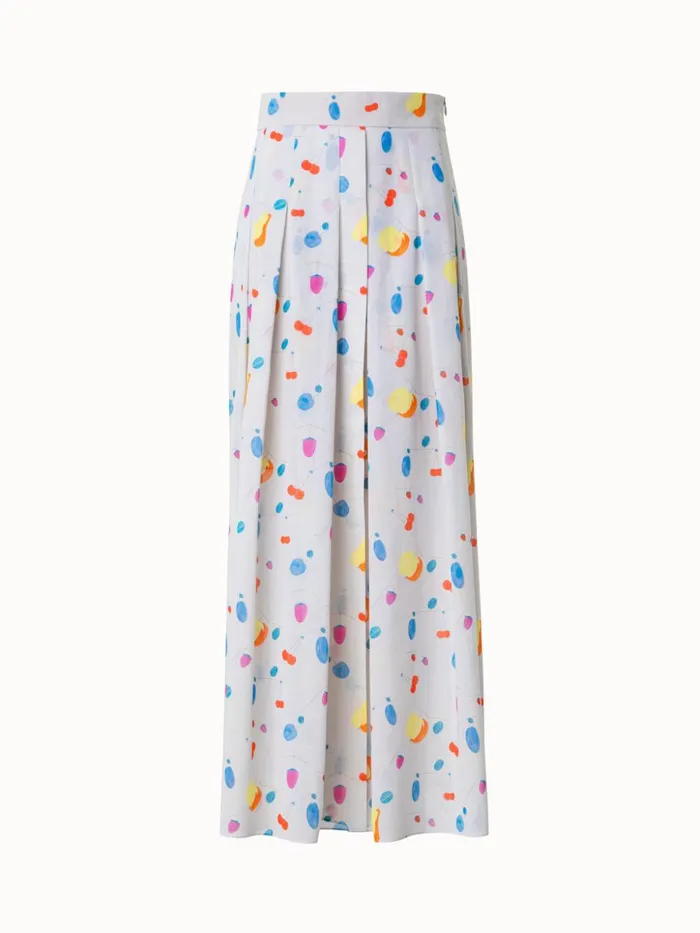 Midi Cotton Voile Pleated Skirt With Fruit Print Greigemulticolor Women Akris Skirts