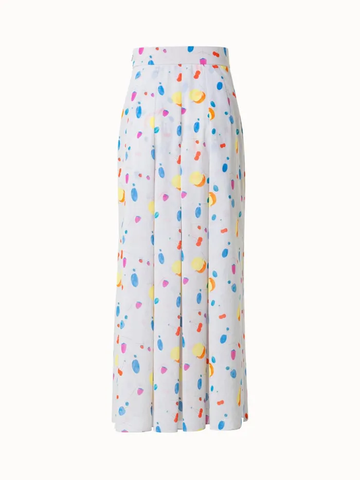 Midi Cotton Voile Pleated Skirt With Fruit Print Greigemulticolor Women Akris Skirts
